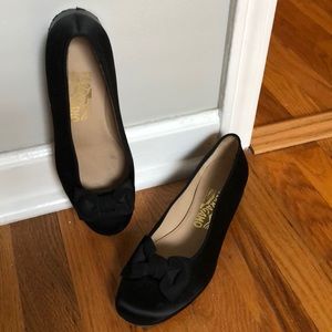 Salvatore Ferragamo black bow ballet flats